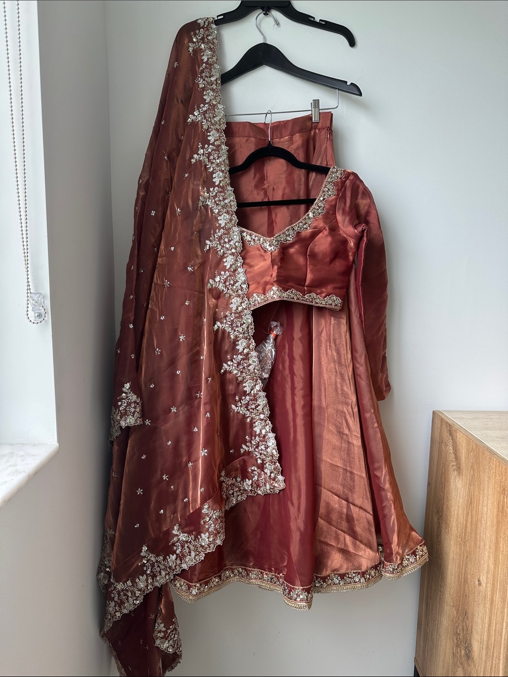 Lashkaraa Rust Embroidered Tissue Lehenga - NEW With Tags